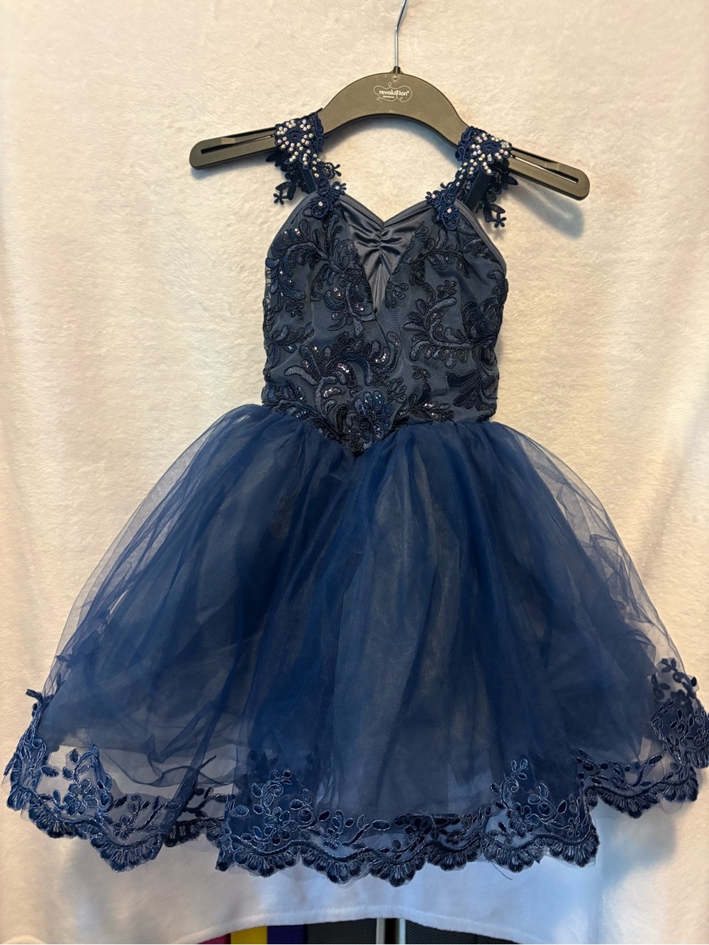 Weissman Navy Tulle Embroidered Dance Dress